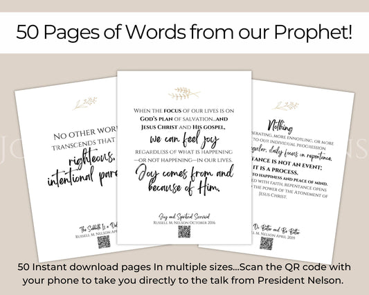 President Russell M. Nelson - 50 Printable Quote Cards with QR Codes - Digital Download