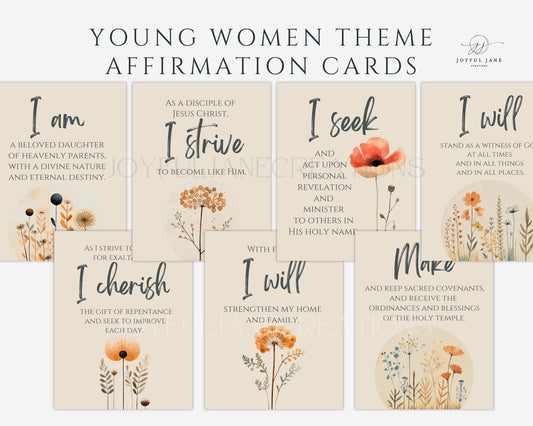 Young Women Theme Affirmation Cards - 7-Card Printable Set - Digital Download