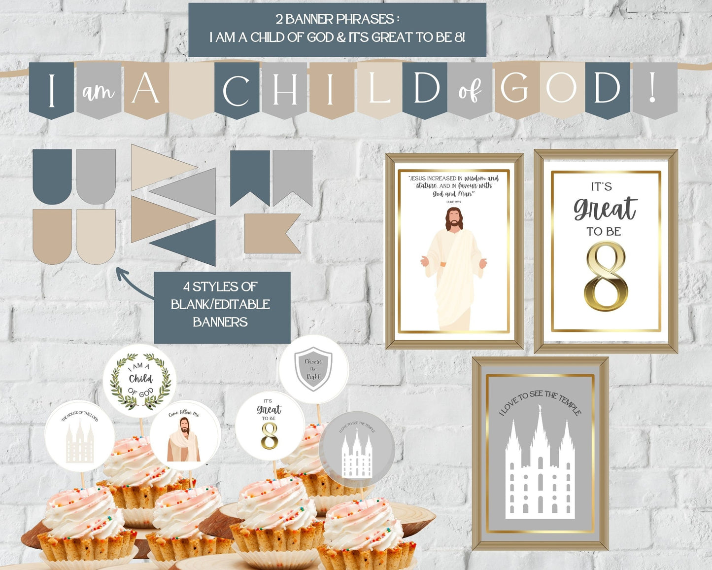 LDS Baptism Kit Bundle - Editable Invitation, Program & Decorations - Neutral Colors