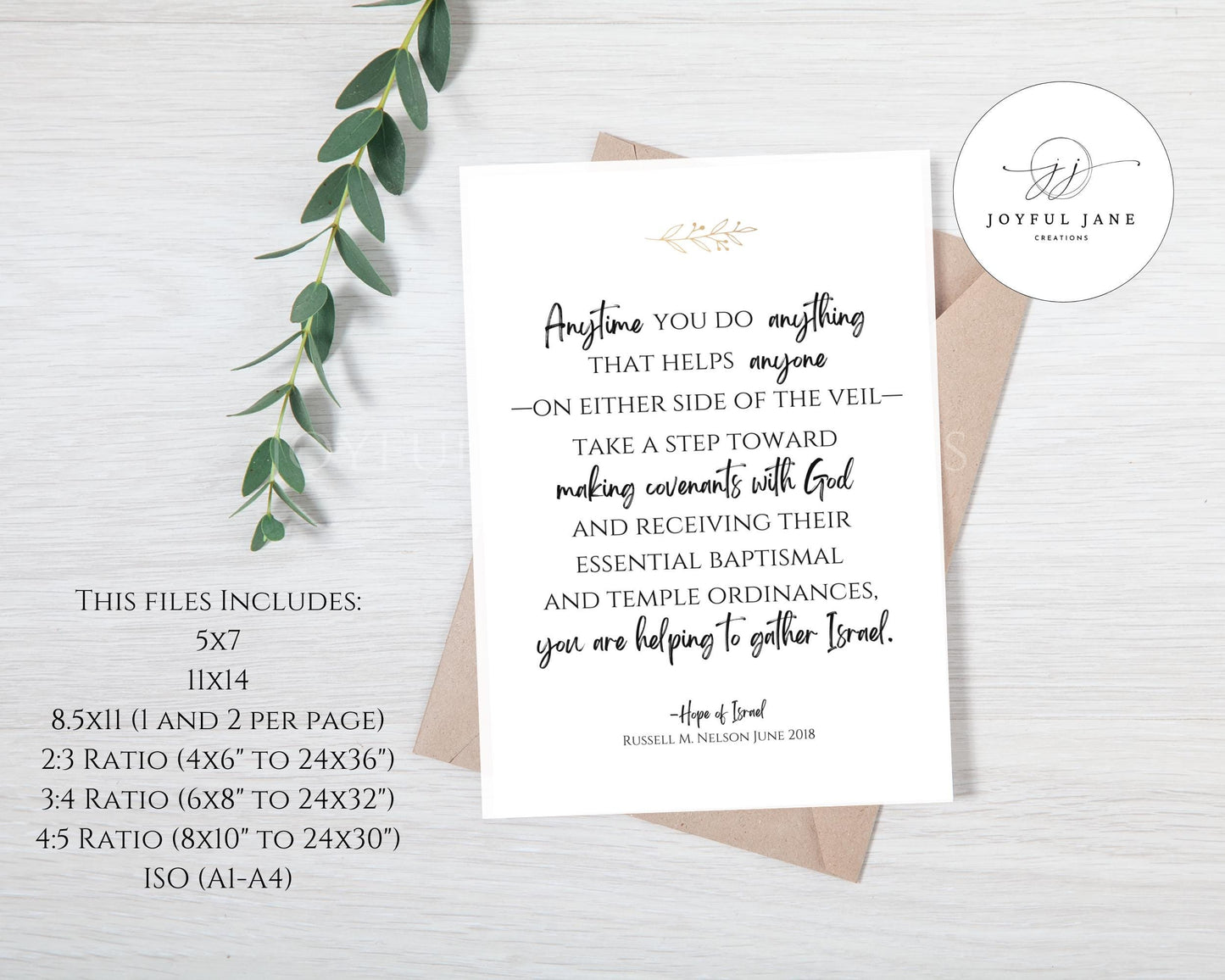"Hope of Israel" Russell M. Nelson Quote - Gathering Israel Printable with QR Code