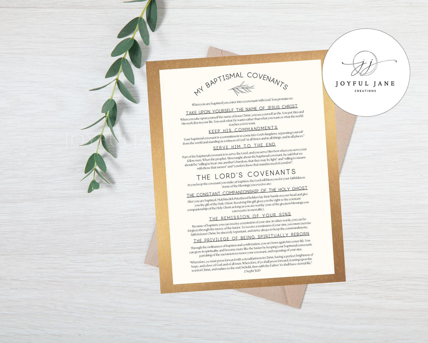 LDS Baptismal Covenants Printable - Baptism Gift with 3 Design Options