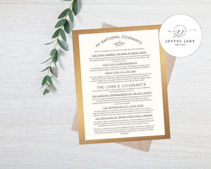 LDS Baptismal Covenants Printable - Baptism Gift with 3 Design Options