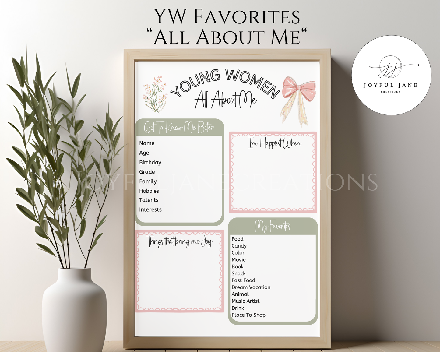 Young Women All About Me Printable | LDS YW Digital Download