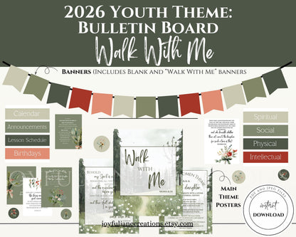 2026 LDS Youth Theme Bulletin Board Kit - "Walk with Me" Complete Digital Package