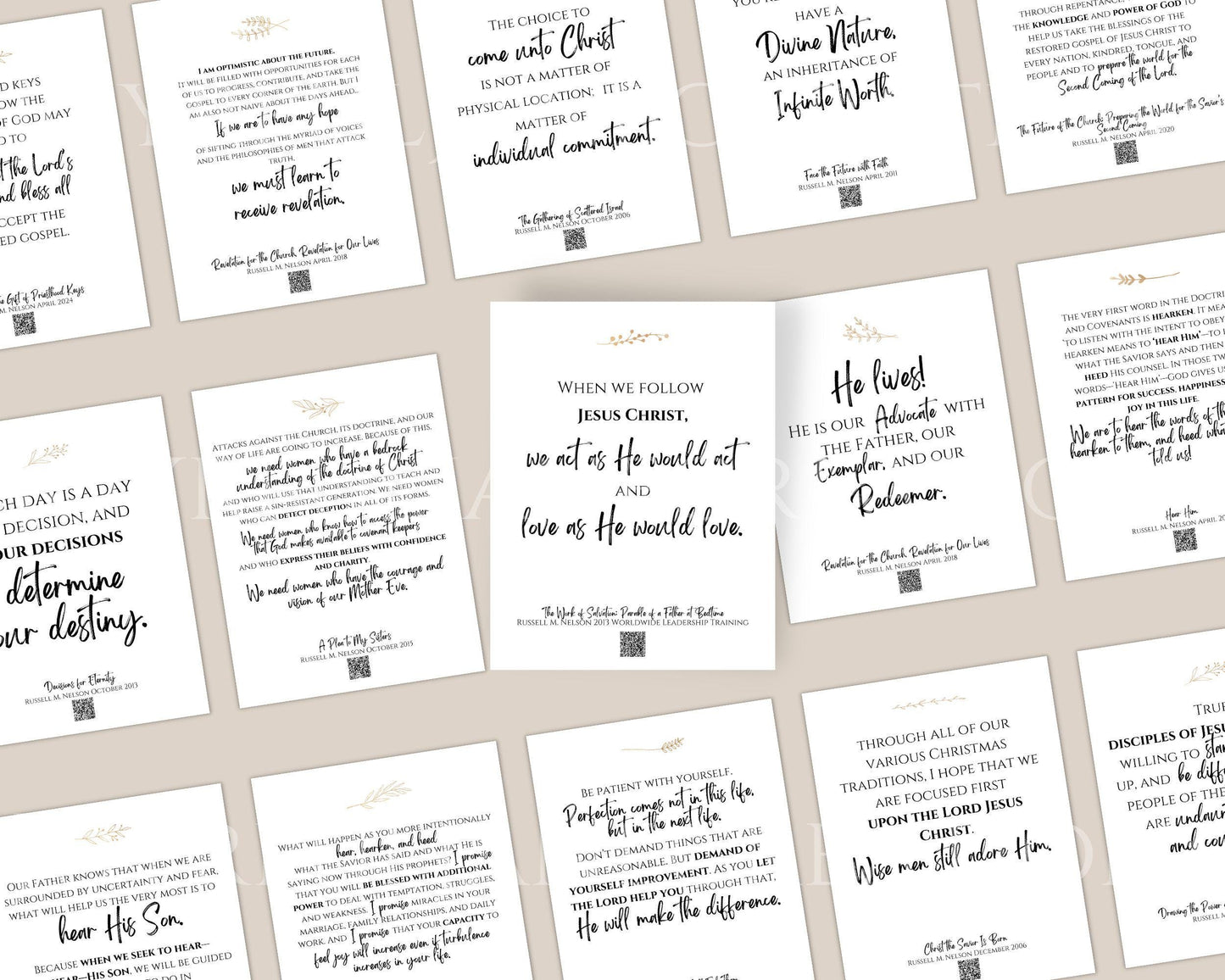 President Russell M. Nelson - 50 Printable Quote Cards with QR Codes - Digital Download