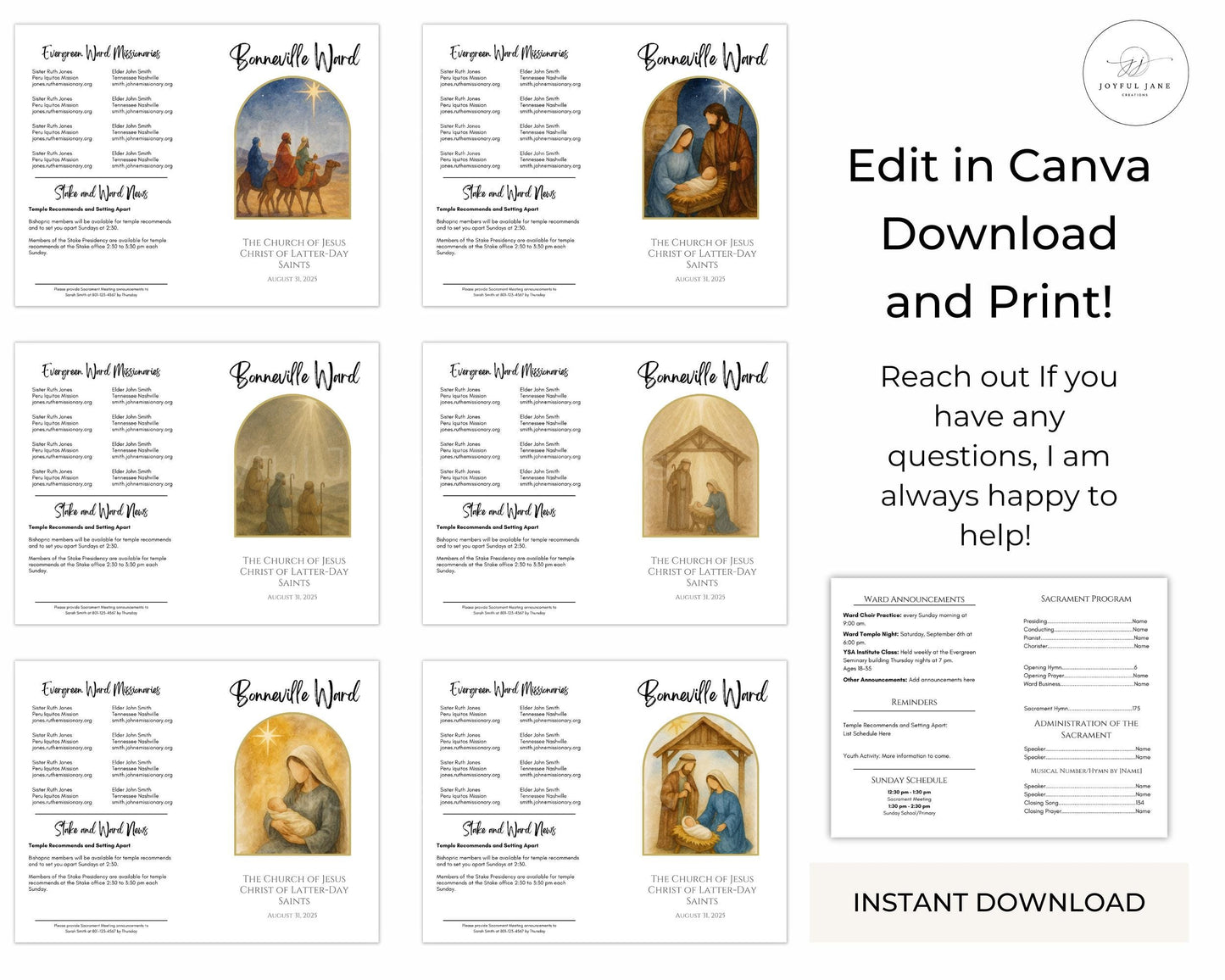 LDS Christmas Sacrament Meeting Program Templates - 6 Editable Canva Designs