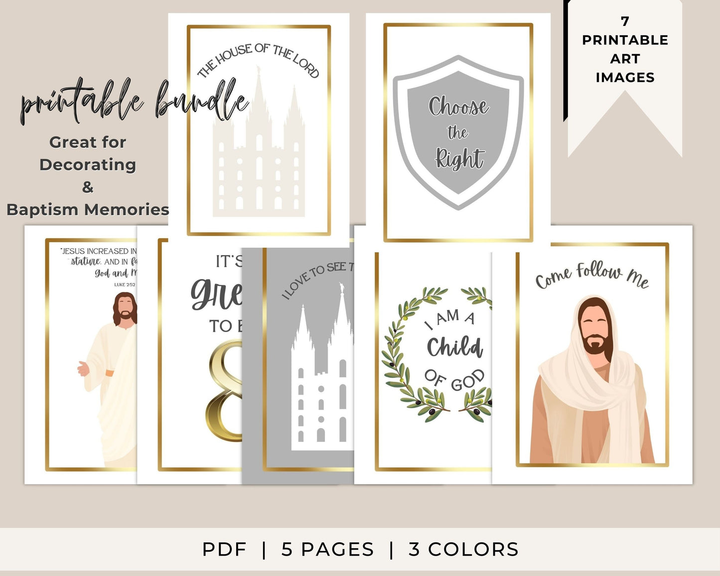 LDS Baptism Kit Bundle - Editable Invitation, Program & Decorations - Neutral Colors