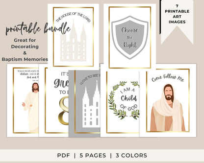 LDS Baptism Kit Bundle - Editable Invitation, Program & Decorations - Neutral Colors