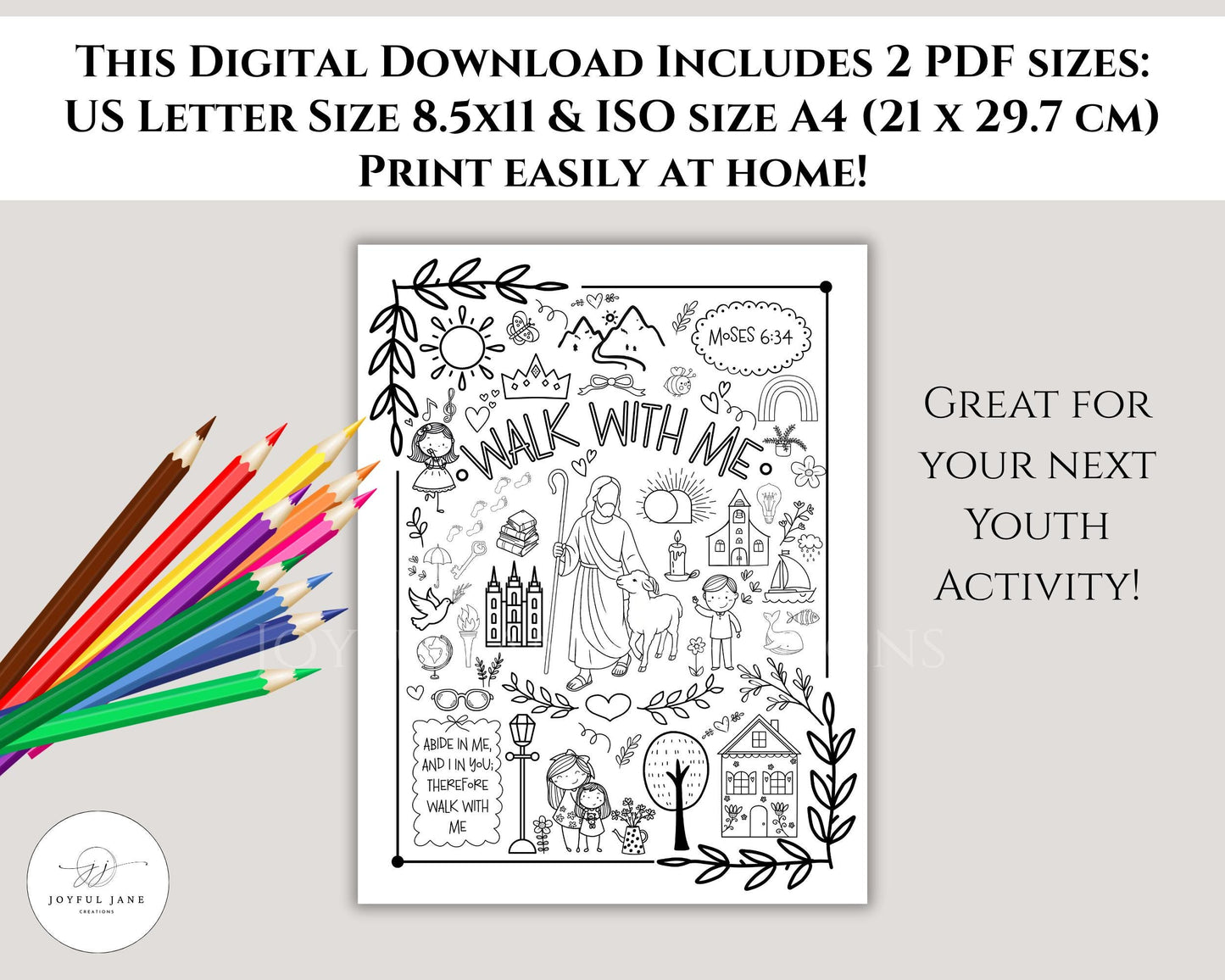 2026 LDS Youth Theme Coloring Page - "Walk with Me" Moses 6:34