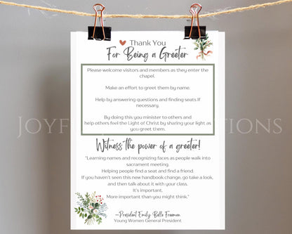 "Young Women Greeter Thank You Handout - LDS Youth Printable"