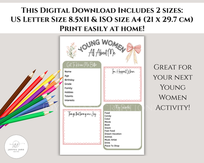 Young Women All About Me Printable | LDS YW Digital Download