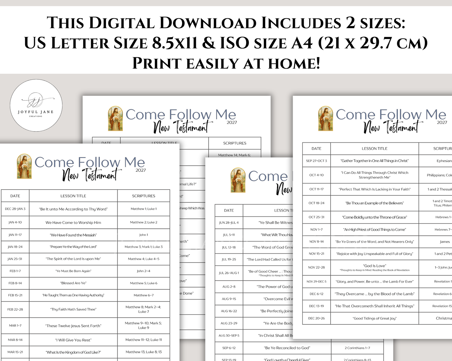 Come Follow Me Schedule 2027 – New Testament Printable | Digital Download