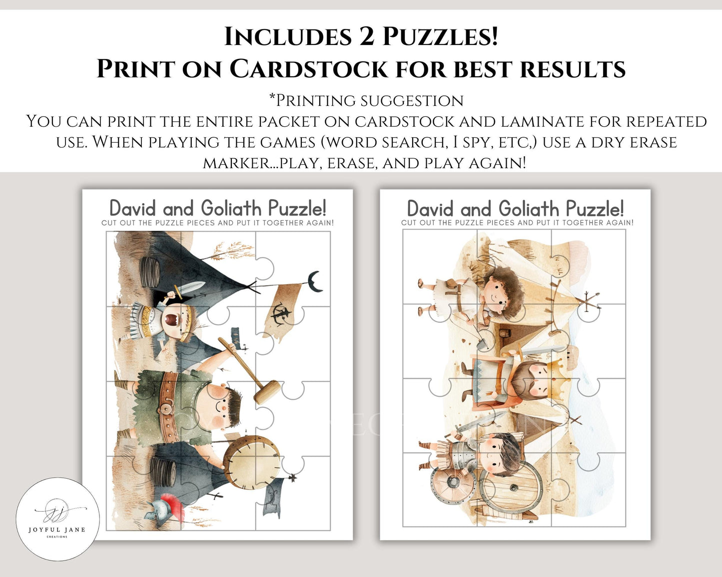 David and Goliath Bible Activity Pack - 12 Printable Pages for Sunday School & Homeschool - Digital Download