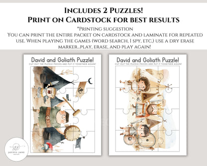 David and Goliath Bible Activity Pack - 12 Printable Pages for Sunday School & Homeschool - Digital Download