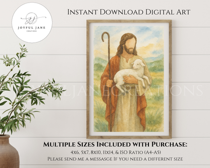 The Good Shepherd - Jesus Christ Printable Wall Art | Christian Watercolor Digital Download