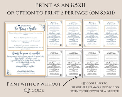 LDS Young Women Greeter Handout - Emily Belle Freeman Message with QR Code - Digital Download