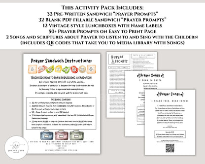 Prayer Sandwich Craft Bundle - Kids Prayer Activity with Editable Prompts