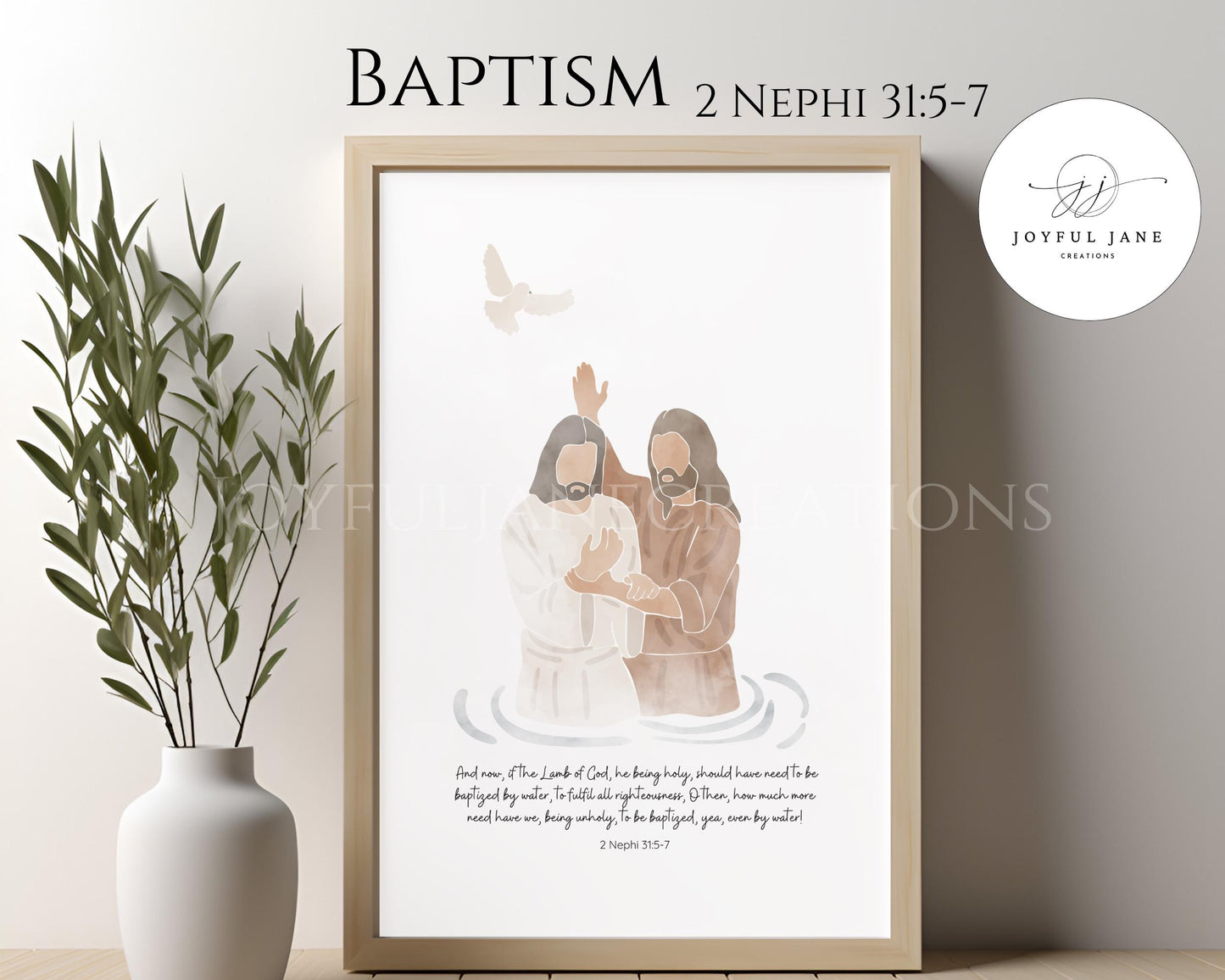 Jesus Baptism Art - Vintage Style Christian Printable for Home & Primary