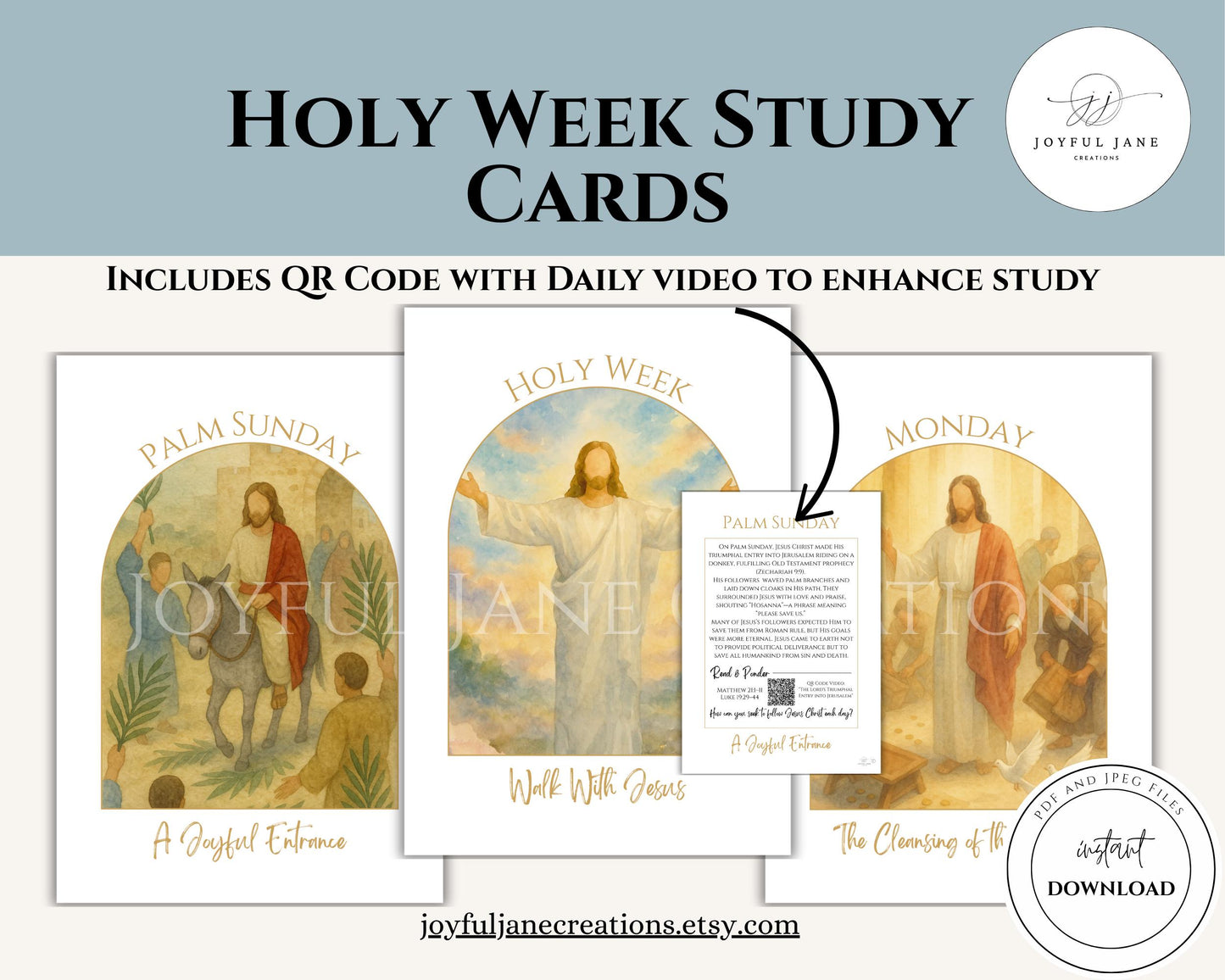 Holy Week Study Cards - Easter Story Printables with QR Code Videos DIGITAL DOWNLOAD