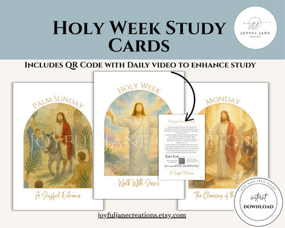 Holy Week Study Cards - Easter Story Printables with QR Code Videos DIGITAL DOWNLOAD