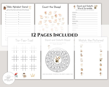 David and Goliath Bible Activity Pack - 12 Printable Pages for Sunday School & Homeschool - Digital Download
