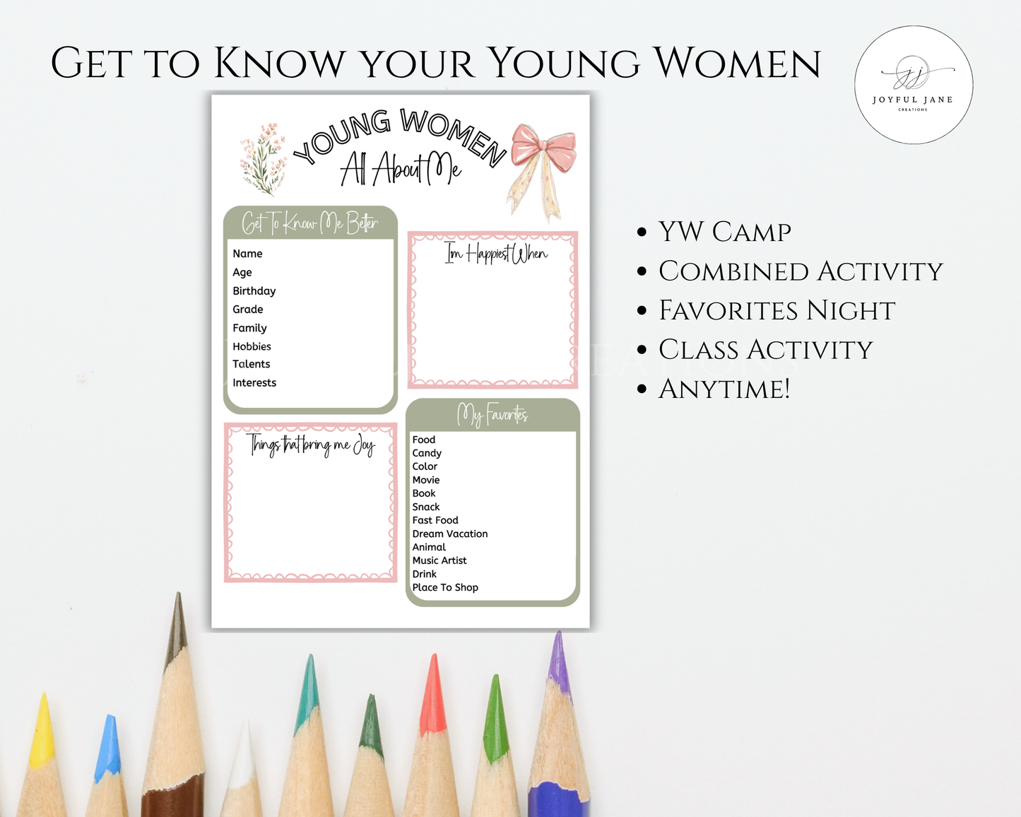 Young Women All About Me Printable | LDS YW Digital Download