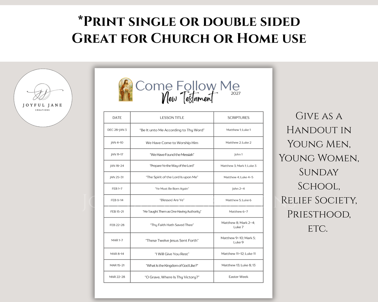 Come Follow Me Schedule 2027 – New Testament Printable | Digital Download