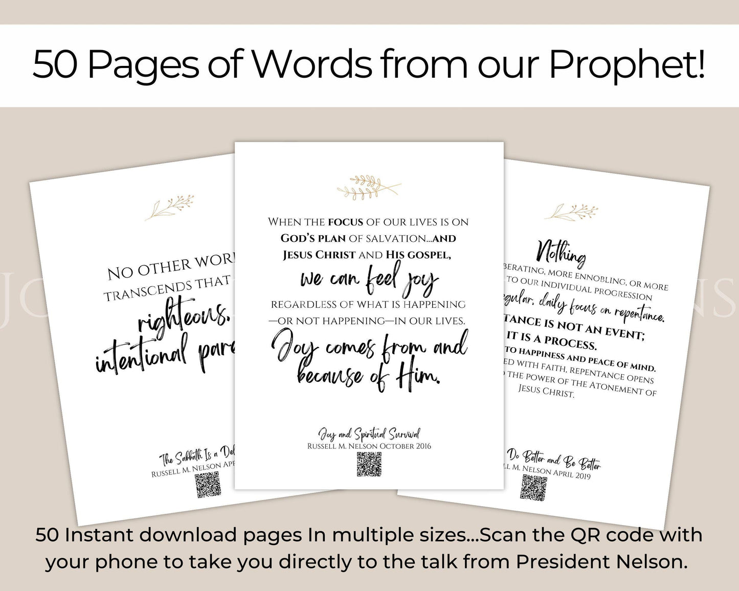 President Russell M. Nelson - 50 Printable Quote Cards with QR Codes - Digital Download