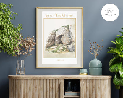 "He is Risen" Easter Wall Art - Luke 24:6 Holy Week Printable with Greeting Card
