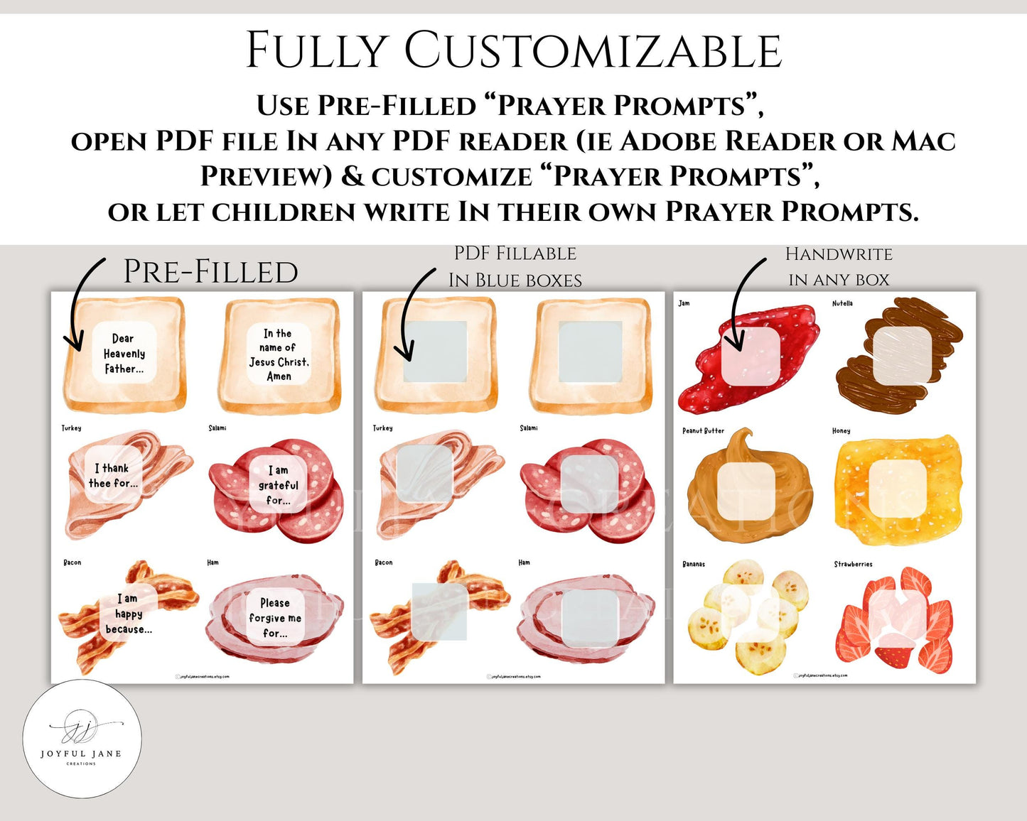 Prayer Sandwich Craft Bundle - Kids Prayer Activity with Editable Prompts