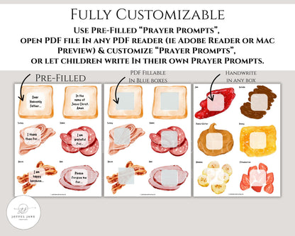 Prayer Sandwich Craft Bundle - Kids Prayer Activity with Editable Prompts