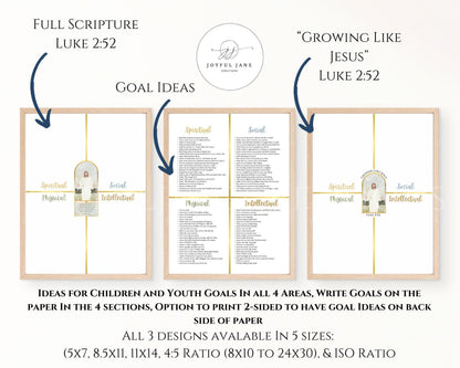 LDS Children & Youth SIPS Goal Sheet - Luke 2:52 Printable with Editable Canva Template