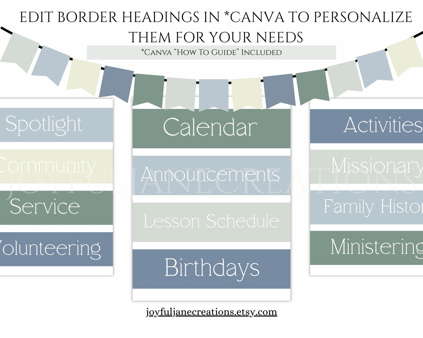 LDS Relief Society Bulletin Board Kit - Editable Banners, Quotes & Birthday Lists