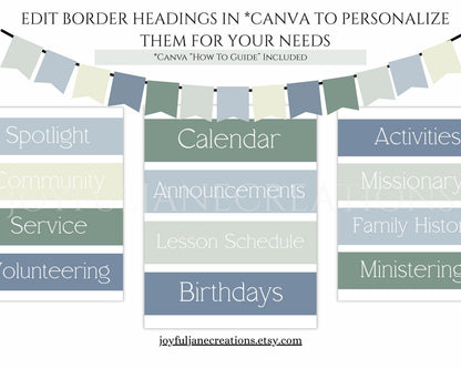 LDS Relief Society Bulletin Board Kit - Editable Banners, Quotes & Birthday Lists