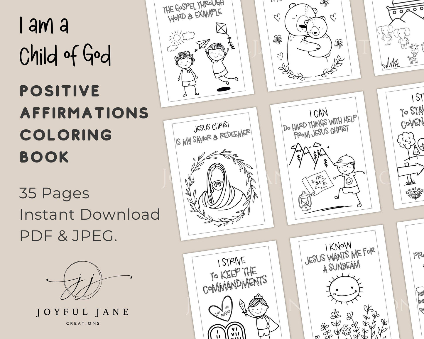 LDS Primary Affirmations Coloring Book - 35 Pages "I Am a Child of God"