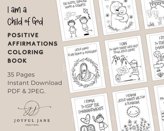 LDS Primary Affirmations Coloring Book - 35 Pages "I Am a Child of God"