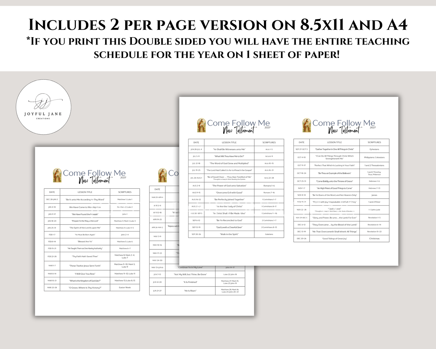 Come Follow Me Schedule 2027 – New Testament Printable | Digital Download