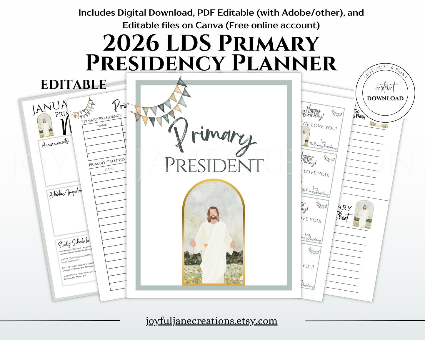 2026 LDS Primary Presidency Planner - Editable Binder with Music Schedule & Calendars