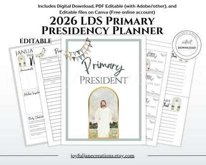 2026 LDS Primary Presidency Planner - Editable Binder with Music Schedule & Calendars