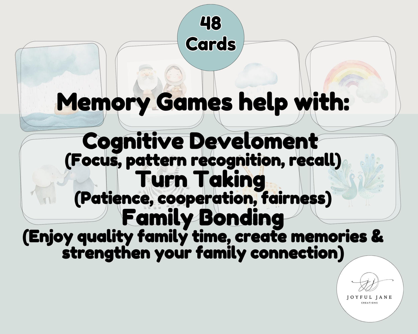 Noah's Ark Memory Match Cards - Bible Activity Printable for Kids & Sunday School - Digital Download