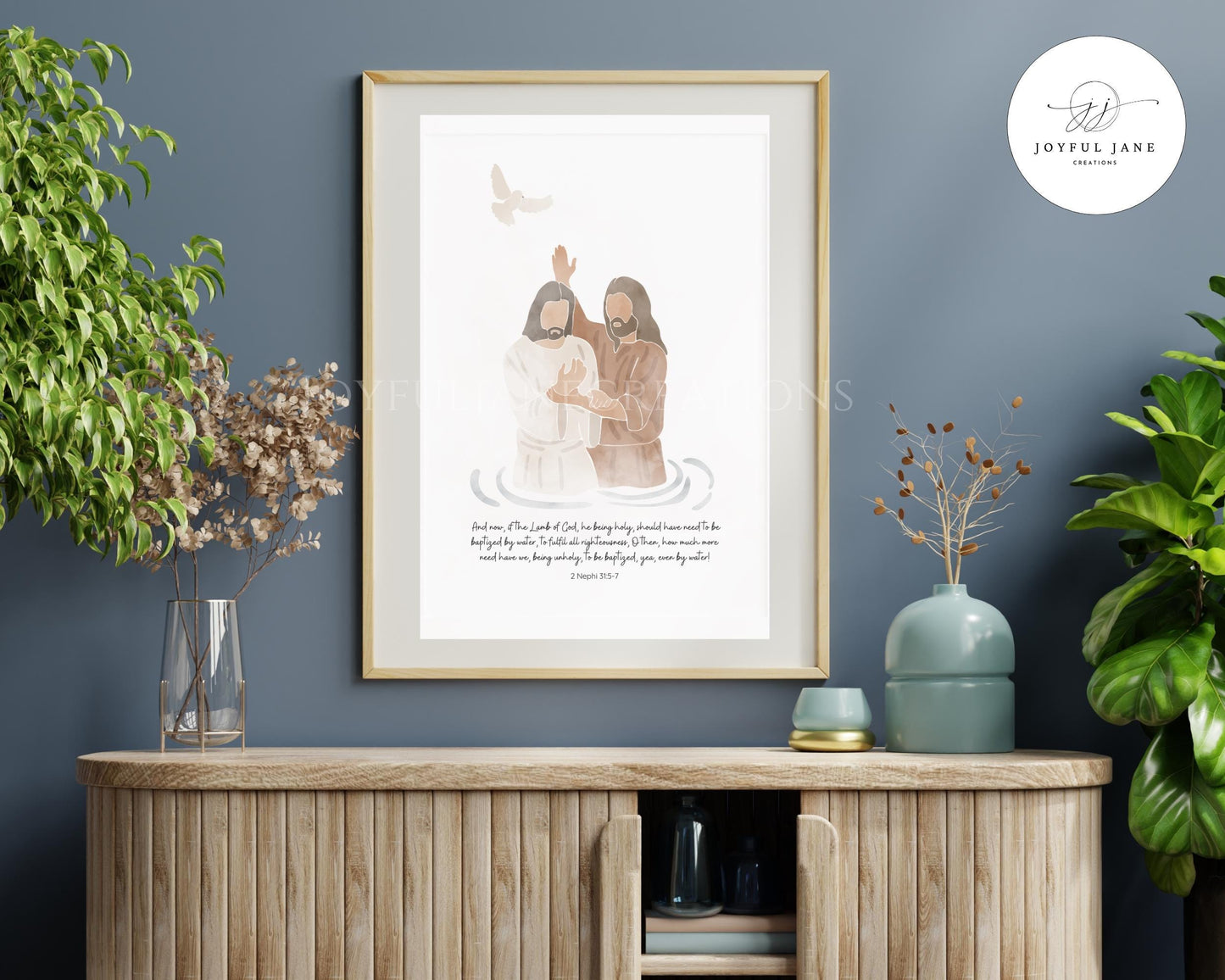 Jesus Baptism Art - Vintage Style Christian Printable for Home & Primary