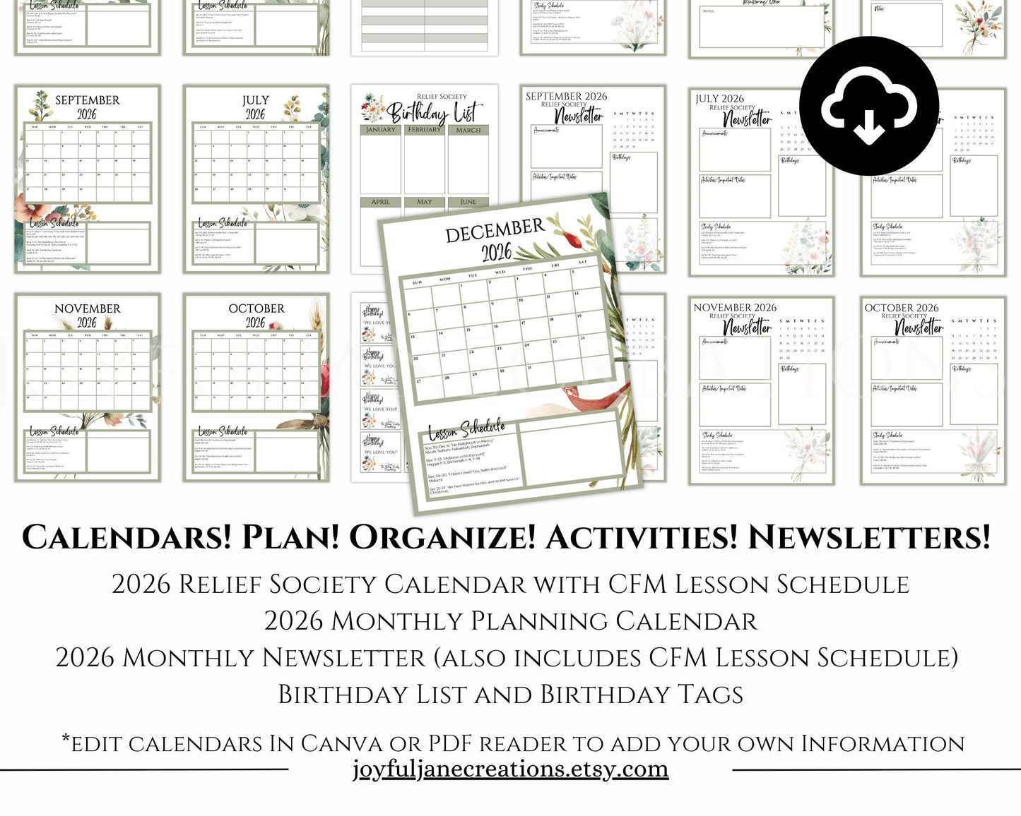 LDS Relief Society Presidency Planner - 2026 Editable Binder with Newsletter & Calendar