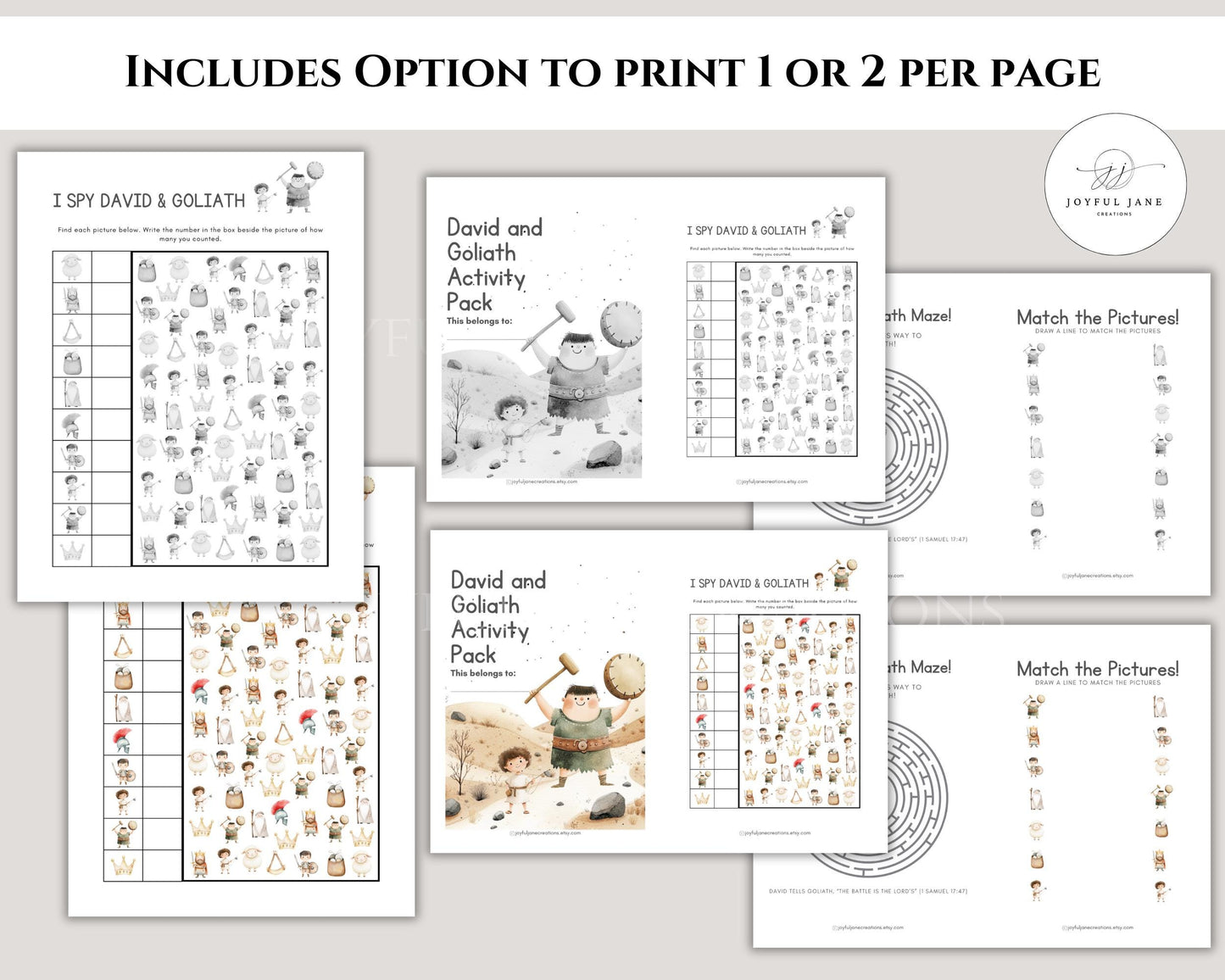 David and Goliath Bible Activity Pack - 12 Printable Pages for Sunday School & Homeschool - Digital Download