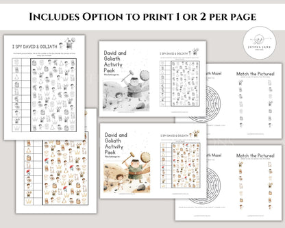 David and Goliath Bible Activity Pack - 12 Printable Pages for Sunday School & Homeschool - Digital Download