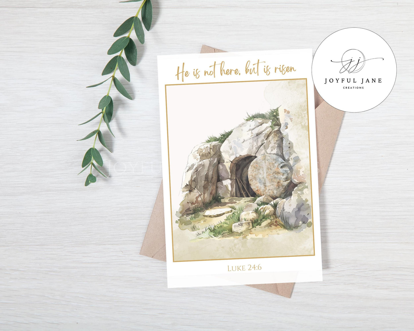 "He is Risen" Easter Wall Art - Luke 24:6 Holy Week Printable with Greeting Card