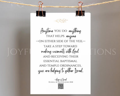 "Hope of Israel" Russell M. Nelson Quote - Gathering Israel Printable with QR Code