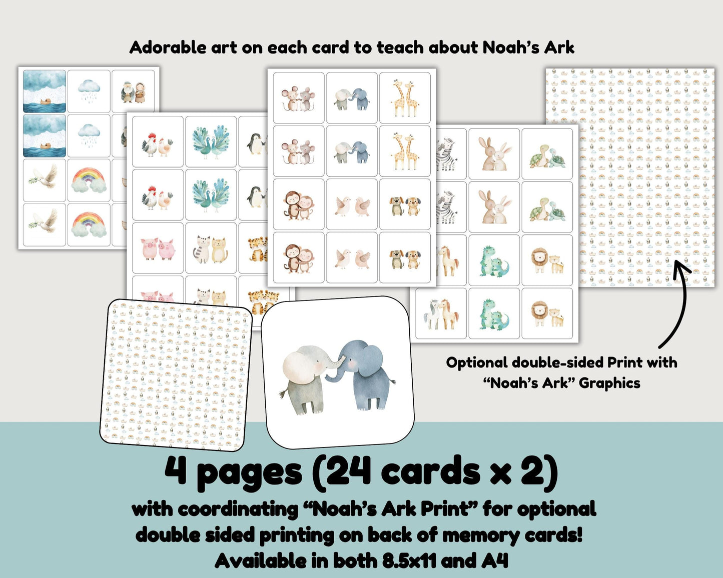 Noah's Ark Memory Match Cards - Bible Activity Printable for Kids & Sunday School - Digital Download