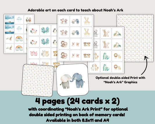 Noah's Ark Memory Match Cards - Bible Activity Printable for Kids & Sunday School - Digital Download