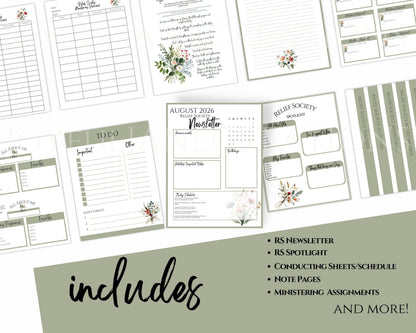 LDS Relief Society Presidency Planner - 2026 Editable Binder with Newsletter & Calendar