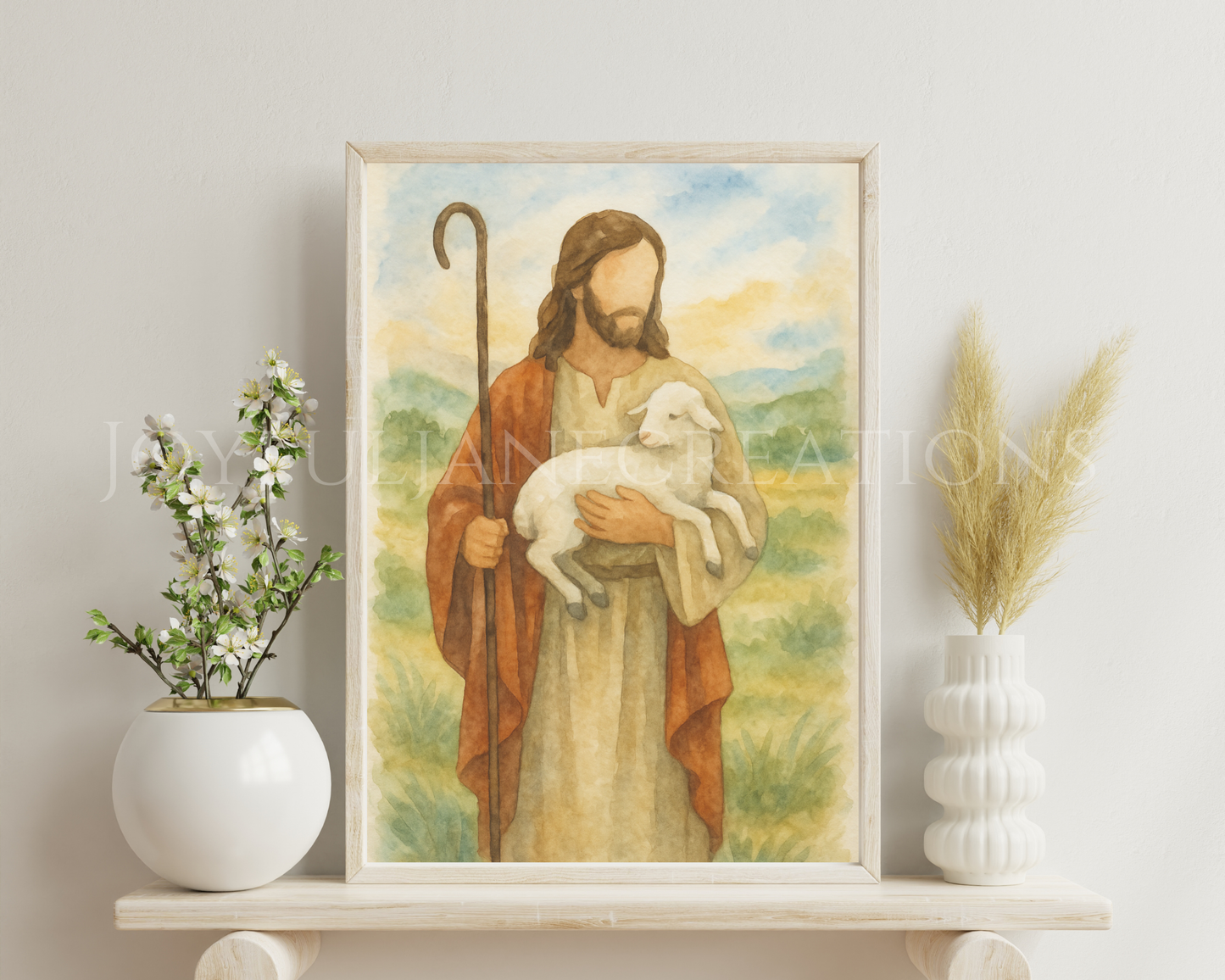 The Good Shepherd - Jesus Christ Printable Wall Art | Christian Watercolor Digital Download